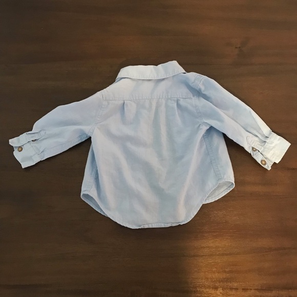 Baby Gap Embroidered Denim Button-Down Shirt 55% Linen 45% Cotton Size 18-24M - Picture 3 of 5